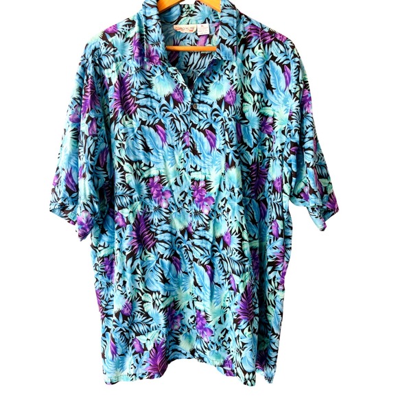 Jordache Other - Jordache Basics Mens XL Vintage Tropical Leaf Button Down Shirt Short Sleeve USA